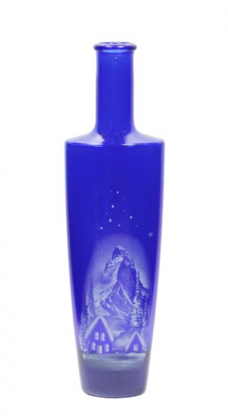 Weihnachtsflasche Lulu blau Häuser/Berg 200ml, Mündung 18,5mm